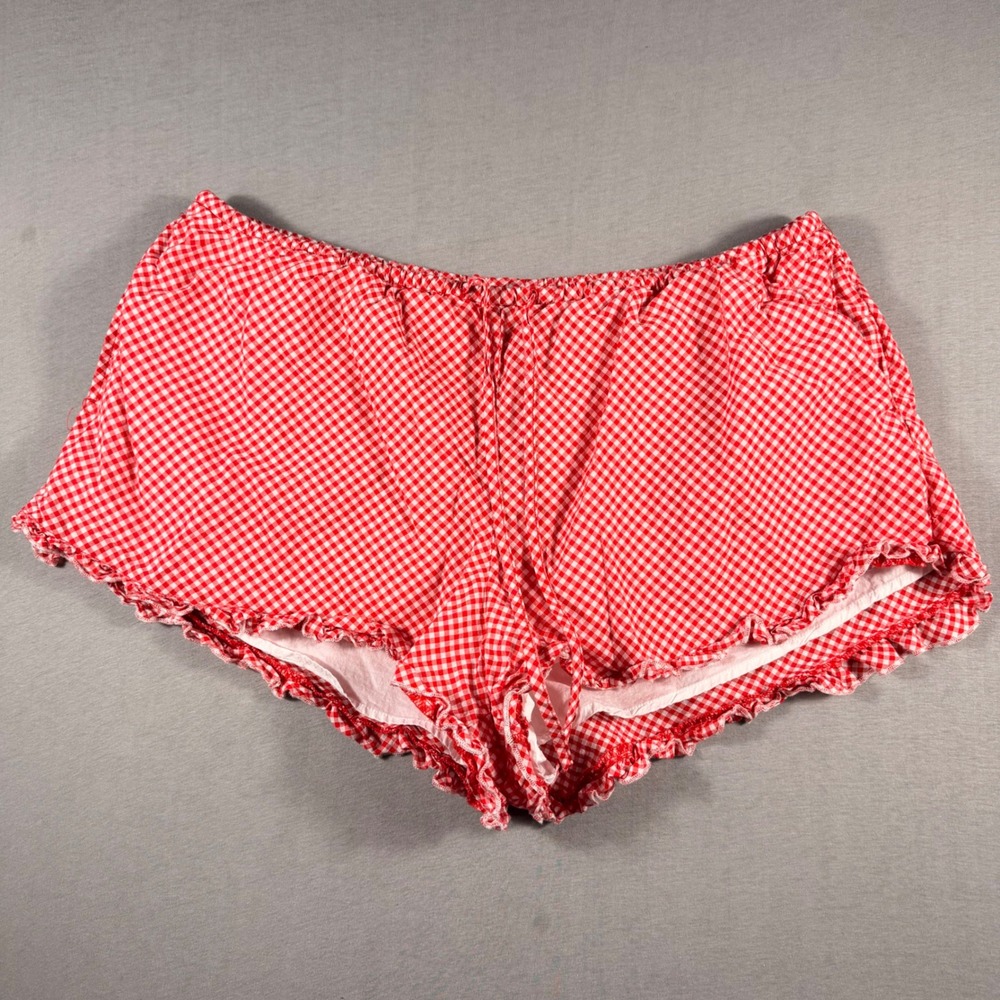 Parke Red Gingham Ruffle Hem Shorts Cotton Bottoms Red White Large